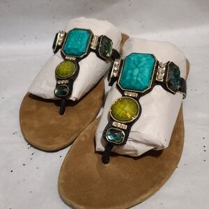 J.Renee Turquoise and Yellow Embellished Sandals